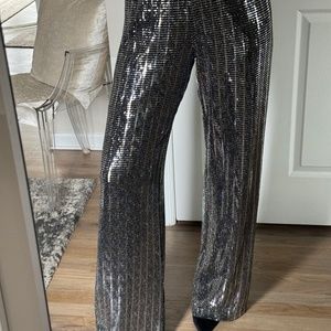 Alice + Olivia Silver Metallic Festive pants